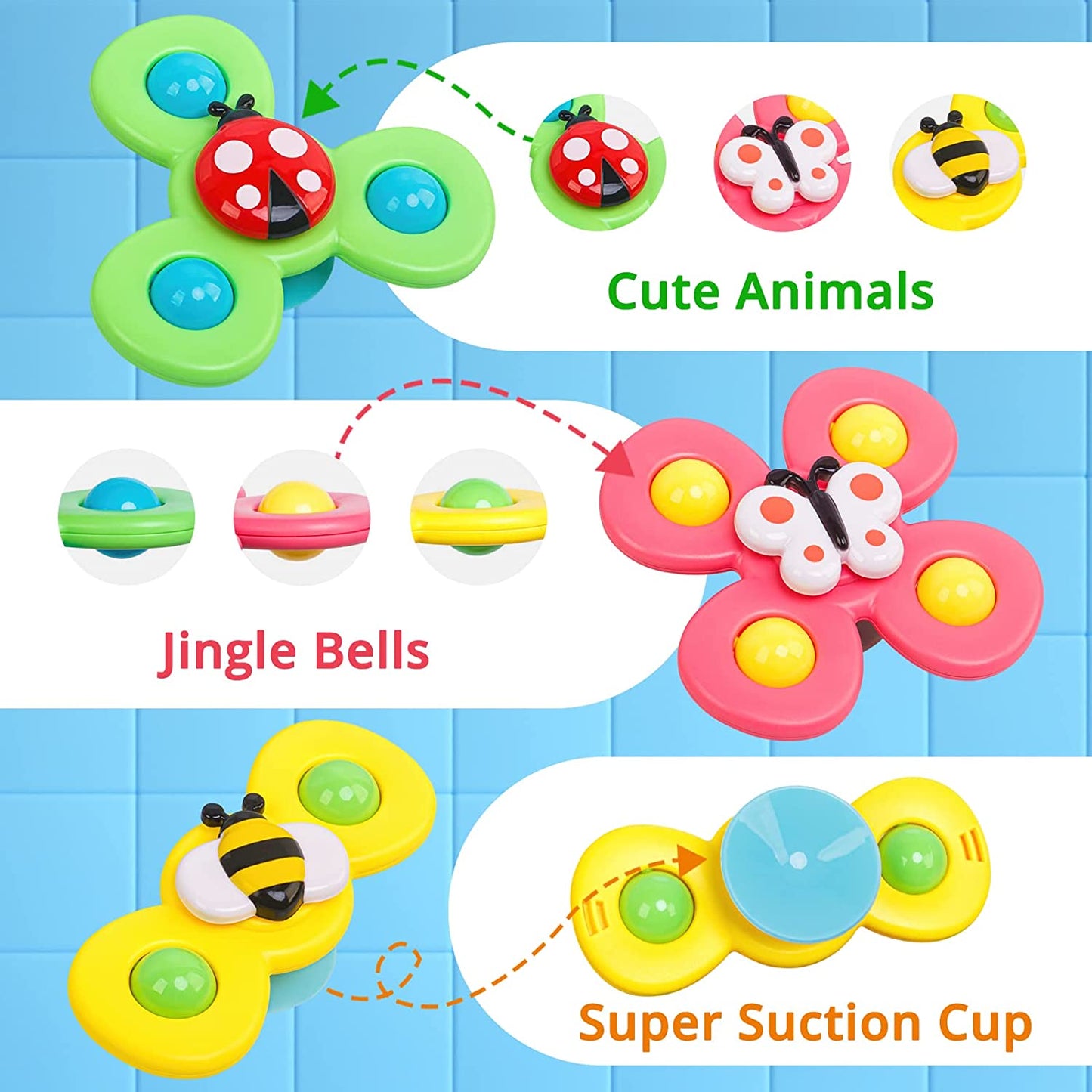Suction Cup Spinner Toy for Baby – 3 Pcs Spinning Top Learning Suctions Toys for Baby Toddlers Soft Silicone Sensory Fidgeting Toy Bath Toy Gift for Babies Infant Gifts for Christmas, Birthday