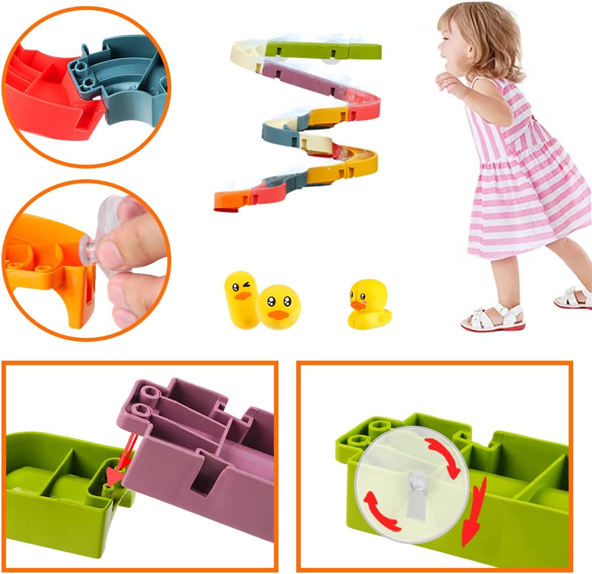 Duck Slide Bath Toys, Wall Track Building Set for Kids Ages 4-8, Fun DIY Kit Birthday Gift for Toddler Boys & Girls (34 Pcs)