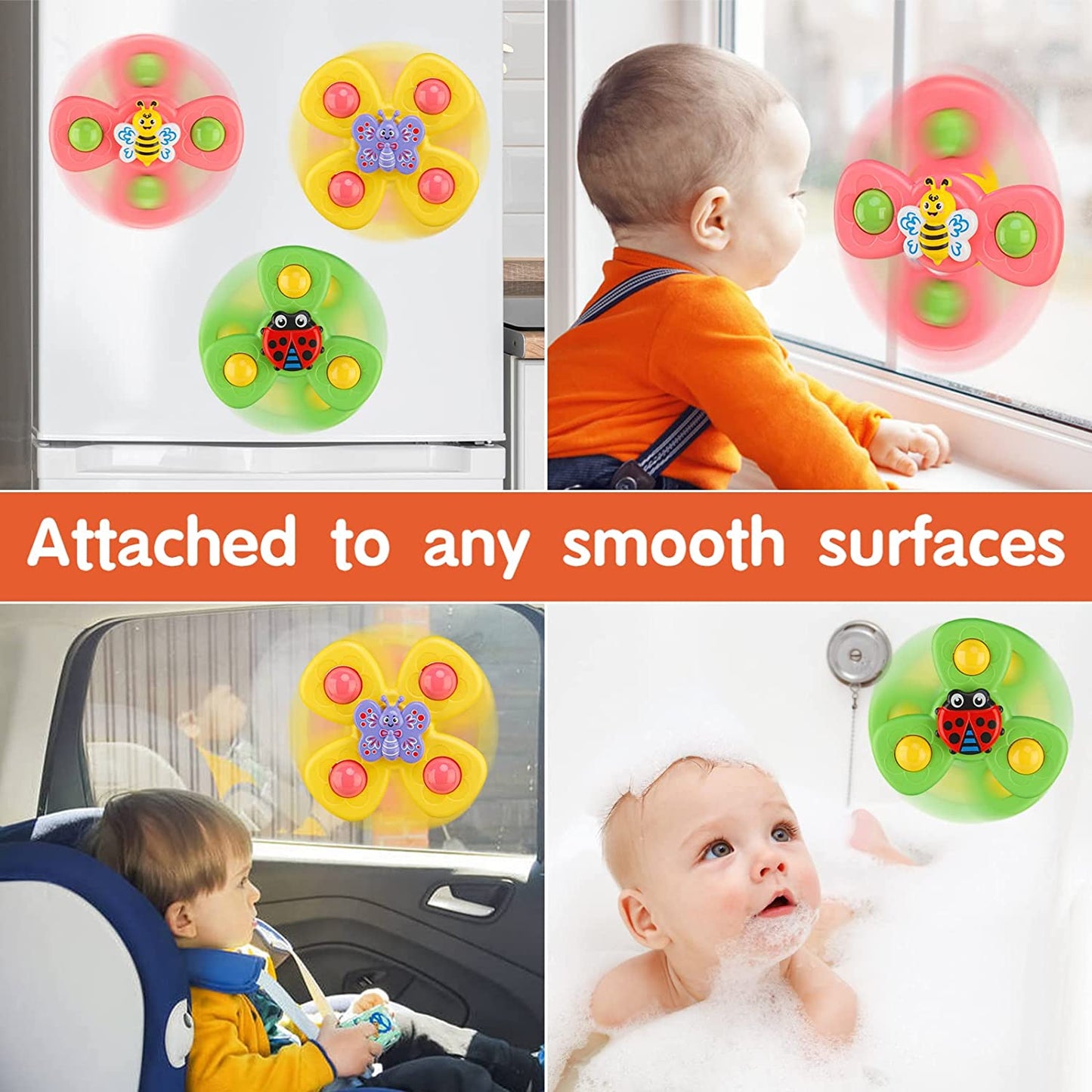 3 Pcs Suction Cup Spinner Toys, Baby Fidget Spinner Toy, Spinning Toys for Toddlers 1-3, Sensory Toys Early Education Toys Bathtub Toy Dining Chairs Toys