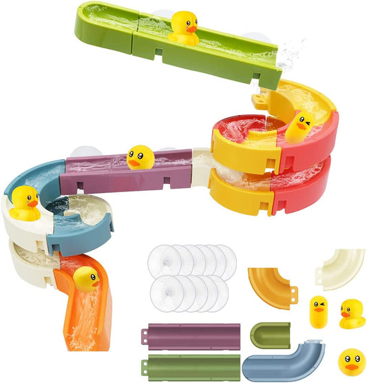 Duck Slide Bath Toys, Wall Track Building Set for Kids Ages 4-8, Fun DIY Kit Birthday Gift for Toddler Boys & Girls (34 Pcs)