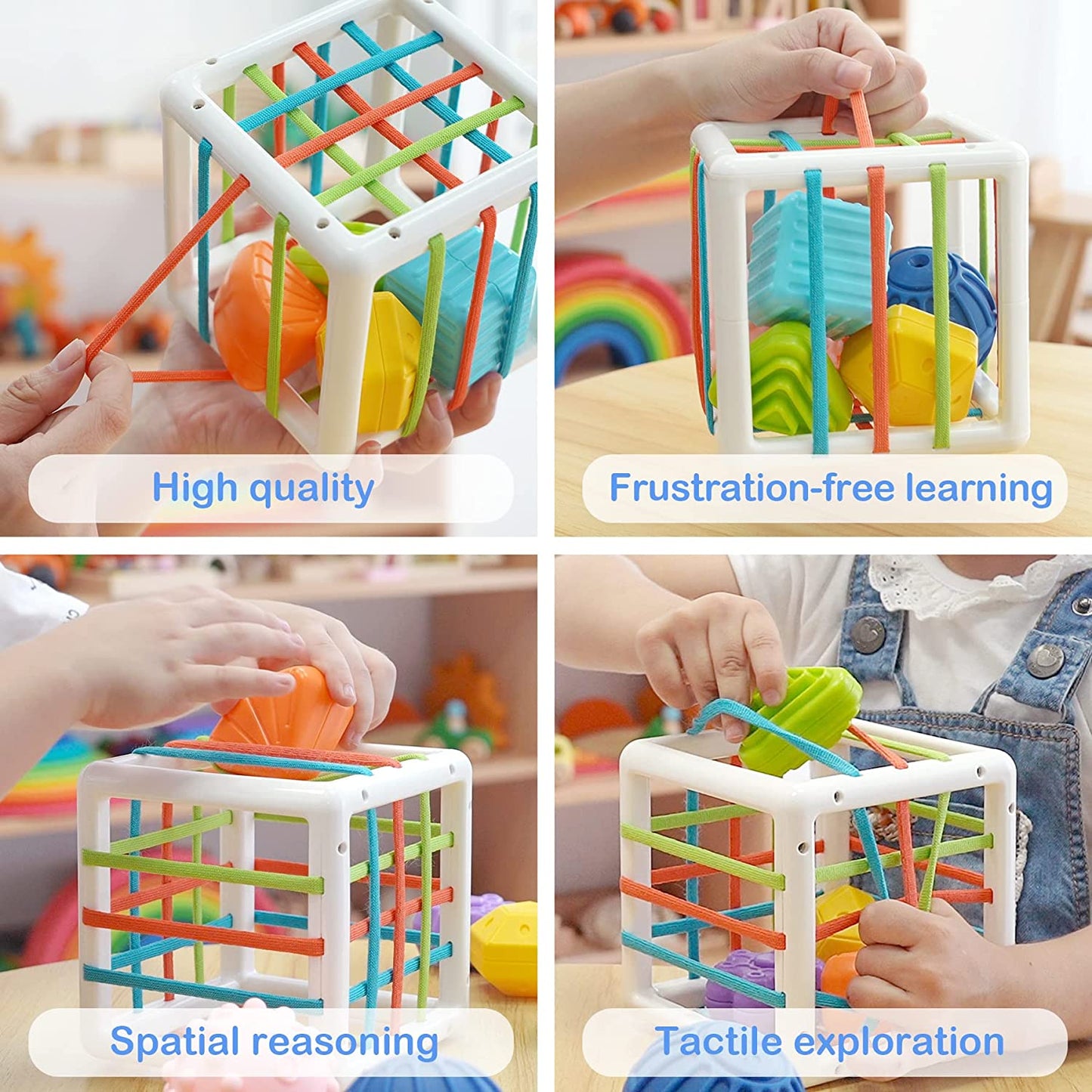 Montessori Toys for 1 Year Old,Baby Sorter Toy Colorful Cube and 6 Pcs Multi Sensory Shape,Developmental Learning Toys for Girls Boys Easter Baby Gift Sets